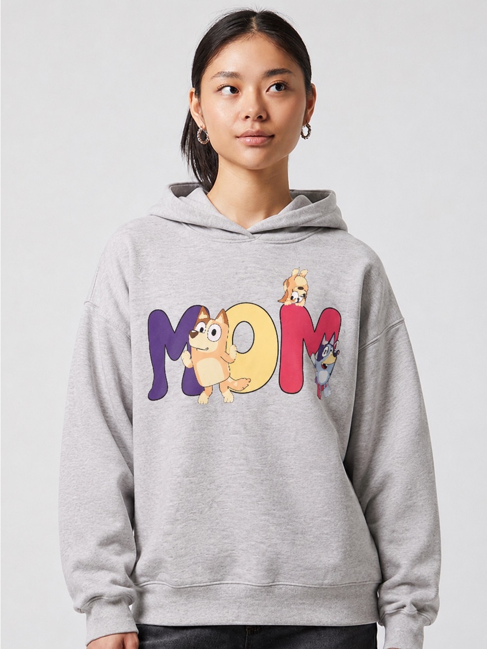 Bluey "MOM" Graphic Hoodie – Size M, Heathered Gray – NWT